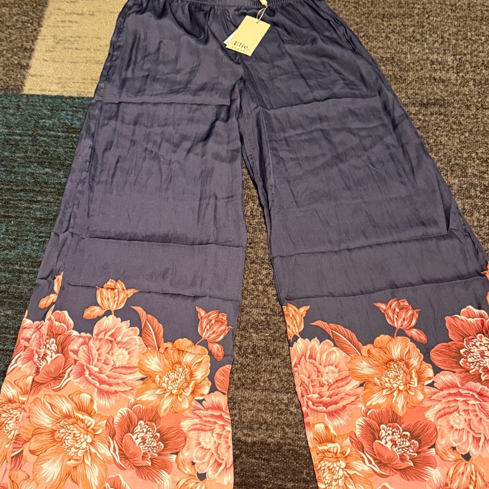 Elie Tahari Navy Floral Wide Leg XS pants